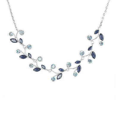 Blue Leaves Necklace with Blue Austrian Element Crystals