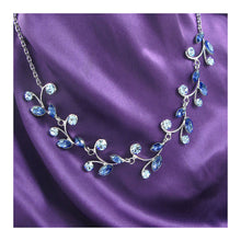 Load image into Gallery viewer, Blue Leaves Necklace with Blue Austrian Element Crystals