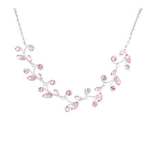 Load image into Gallery viewer, Pink Leaves Necklace with Pink Austrian Element Crystals