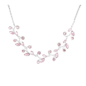 Pink Leaves Necklace with Pink Austrian Element Crystals