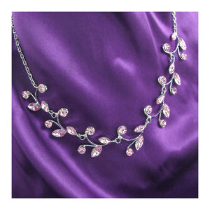 Pink Leaves Necklace with Pink Austrian Element Crystals