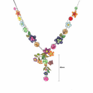Colorful Flower Necklace with Multi-color Austrian Element Crystals