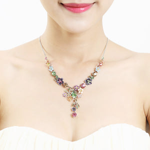 Colorful Flower Necklace with Multi-color Austrian Element Crystals