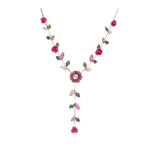 Load image into Gallery viewer, Cherry Pink Rose Necklace with Pink Austrian Crystals