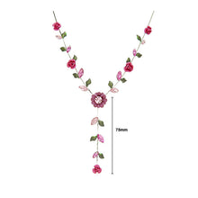 Load image into Gallery viewer, Cherry Pink Rose Necklace with Pink Austrian Crystals