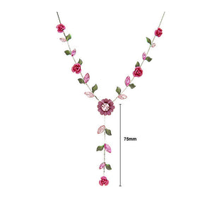 Cherry Pink Rose Necklace with Pink Austrian Crystals