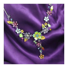 Load image into Gallery viewer, Colorful Flower and Tiny Butterfly Necklace with Multi-color Austrian Element Crystals