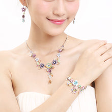 Load image into Gallery viewer, Colorful Flower and Tiny Butterfly Necklace with Multi-color Austrian Element Crystals