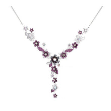 Load image into Gallery viewer, Purple Flower Necklace with Purple Austrian Element Crystals