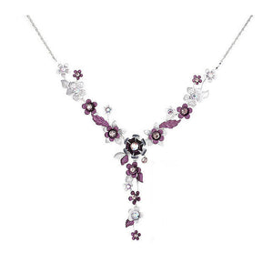Purple Flower Necklace with Purple Austrian Element Crystals