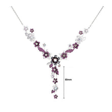 Load image into Gallery viewer, Purple Flower Necklace with Purple Austrian Element Crystals