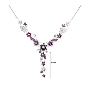 Purple Flower Necklace with Purple Austrian Element Crystals
