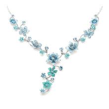 Load image into Gallery viewer, Blue Flower Necklace with Blue Austrian Element Crystals