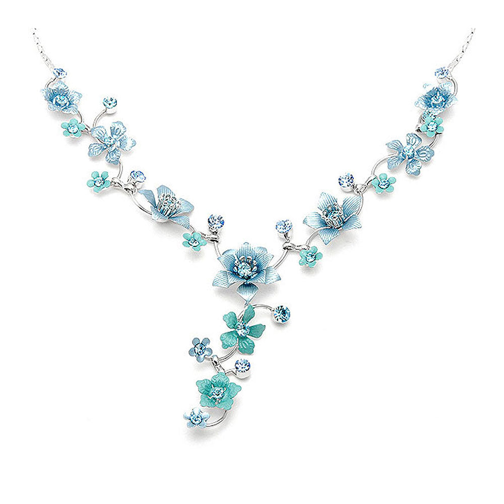 Blue Flower Necklace with Blue Austrian Element Crystals