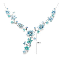 Load image into Gallery viewer, Blue Flower Necklace with Blue Austrian Element Crystals