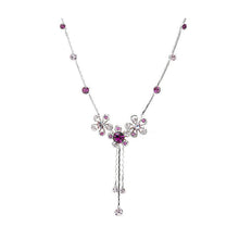 Load image into Gallery viewer, Silver Flower Necklace with Purple Austrian Element Crystals