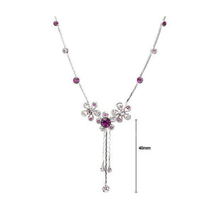 Silver Flower Necklace with Purple Austrian Element Crystals