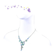 Load image into Gallery viewer, Blue Butterfly and Flower Necklace with Blue Austrian Element Crystals
