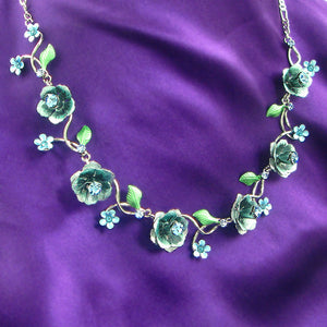 Elegant Rose Necklace with Blue Austrian Element Crystals