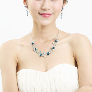 Elegant Rose Necklace with Blue Austrian Element Crystals