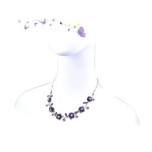 Elegant Rose Necklace with Purple Austrian Element Crystals