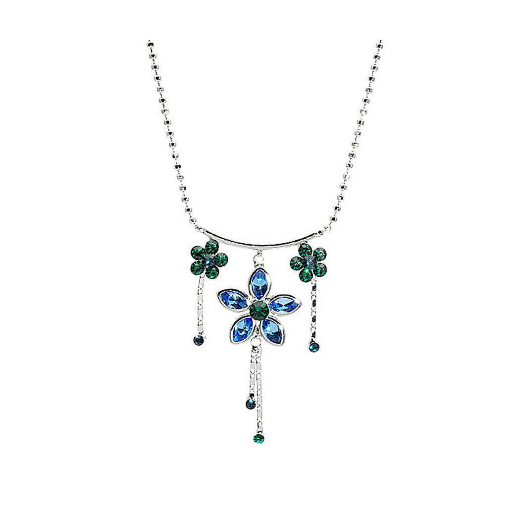 Flower Shape Necklace with Blue and Green Austrian Element Crystals