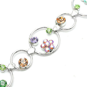 Flower in Circle Bracelet with Multi-colour Austrian Element Crystals