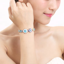 Load image into Gallery viewer, Flower and Butterfly Bracelet with Blue Austrian Element Crystals