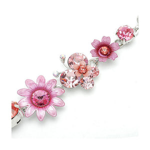 Flower and Butterfly Bracelet with Pink Austrian Element Crystals
