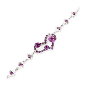 Genuine Love Heart Shape Bracelet with Purple Austrian Element Crystals and CZ Beads