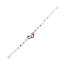 Load image into Gallery viewer, Genuine Love Heart Shape Bracelet with Purple Austrian Element Crystals and CZ Beads