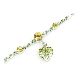 Fancy Bracelet with Strawberry Charm in Green and Yellow Austrian Element Crystals
