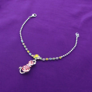 Dazzling Flower Bracelet with Cat Charm and Multi Color Austrian Element Crystals