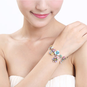Flower Bracelet with Multi-colour Austrian Element Crystals and Flower Charms