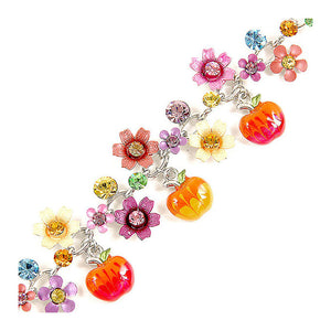 Purple and Yellow Flower Bracelet with Austrian Element Crystals and Red Apple Charms