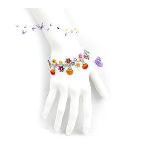 Purple and Yellow Flower Bracelet with Austrian Element Crystals and Red Apple Charms