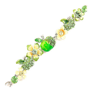Apple and Flower Bracelet with Yellow and Green Austrian Element Crystals
