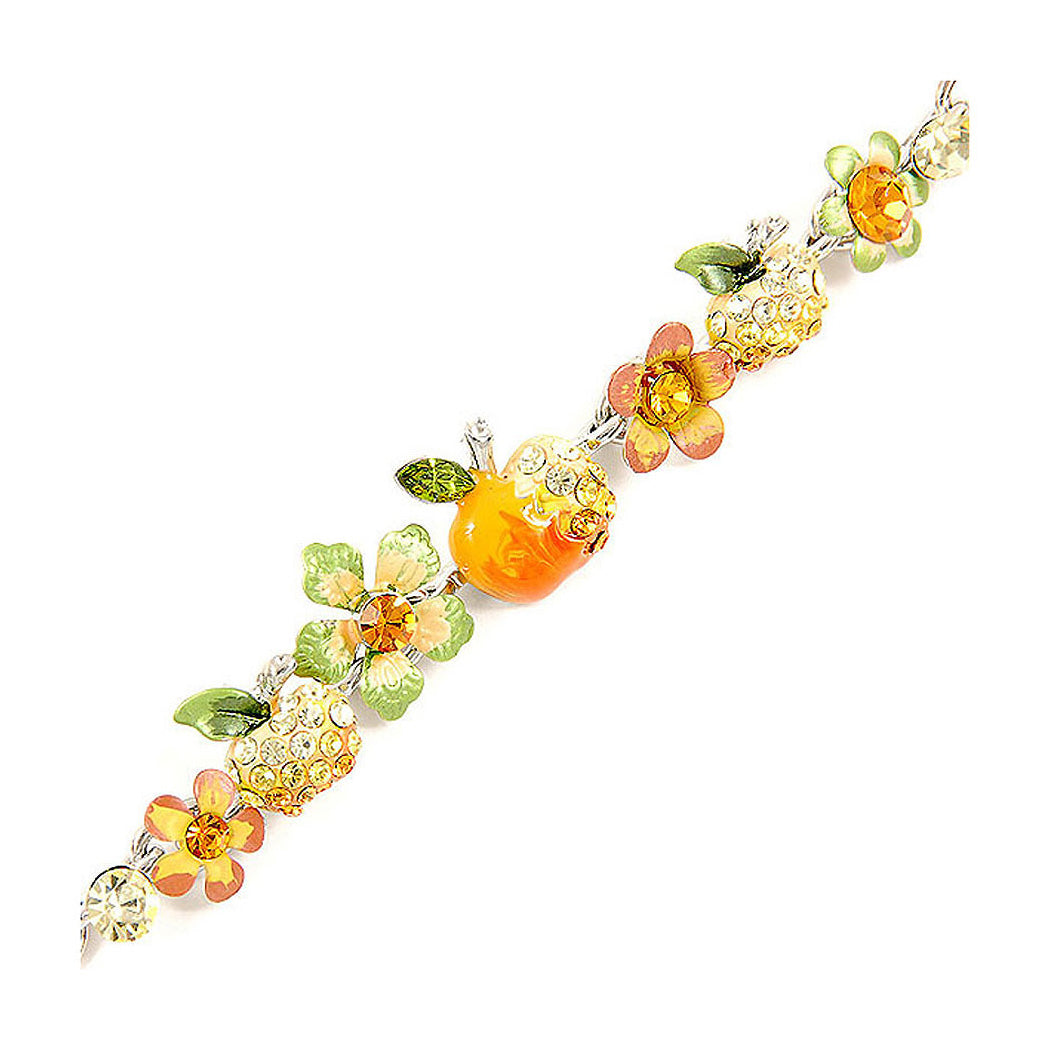 Apple and Flower Bracelet with Yellow and Orange Austrian Element Crystals