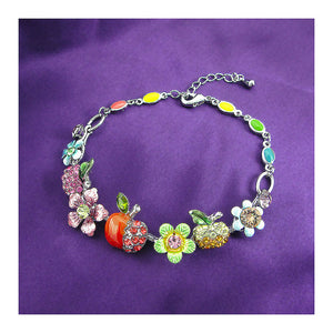 Apple and Flower Bracelet with Multi Color Austrian Element Crystals
