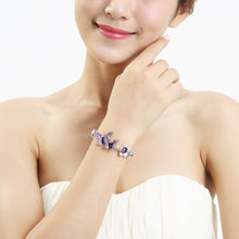 Load image into Gallery viewer, Danicng Butterflies in Flowers Bracelet with Purple CZ and Austrian Element Crystals