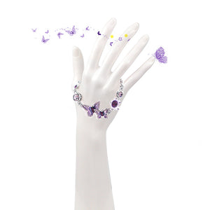 Danicng Butterflies in Flowers Bracelet with Purple CZ and Austrian Element Crystals