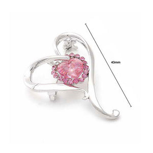 Graceful Heart Brooch with Pink Austrian Element Crystals and Crystal Glass