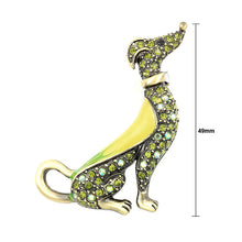 Load image into Gallery viewer, Elegant Dog Brooch with Green and Yellow Austrian Element Crystals