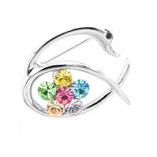 Load image into Gallery viewer, Swan and Flower Brooch with Multi-color Austrian Element Crystals