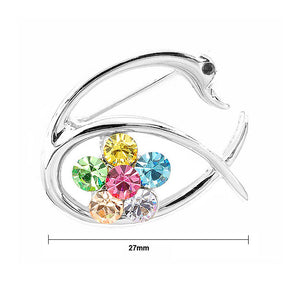 Swan and Flower Brooch with Multi-color Austrian Element Crystals