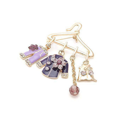 Fancy Clothes Hanger Brooch with Purple Austrian Element Crystals