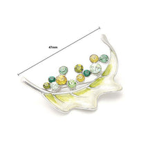 Load image into Gallery viewer, Waved Leaf Brooch with Green and Yellow Austrian Element Crystals