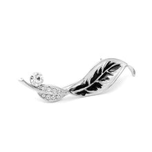 Load image into Gallery viewer, Leaf Brooch with Silver Austrian Element Crystals and CZ Bead