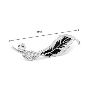 Leaf Brooch with Silver Austrian Element Crystals and CZ Bead