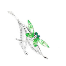 Load image into Gallery viewer, Dragonfly Brooch with Green Austrian Element Crystals